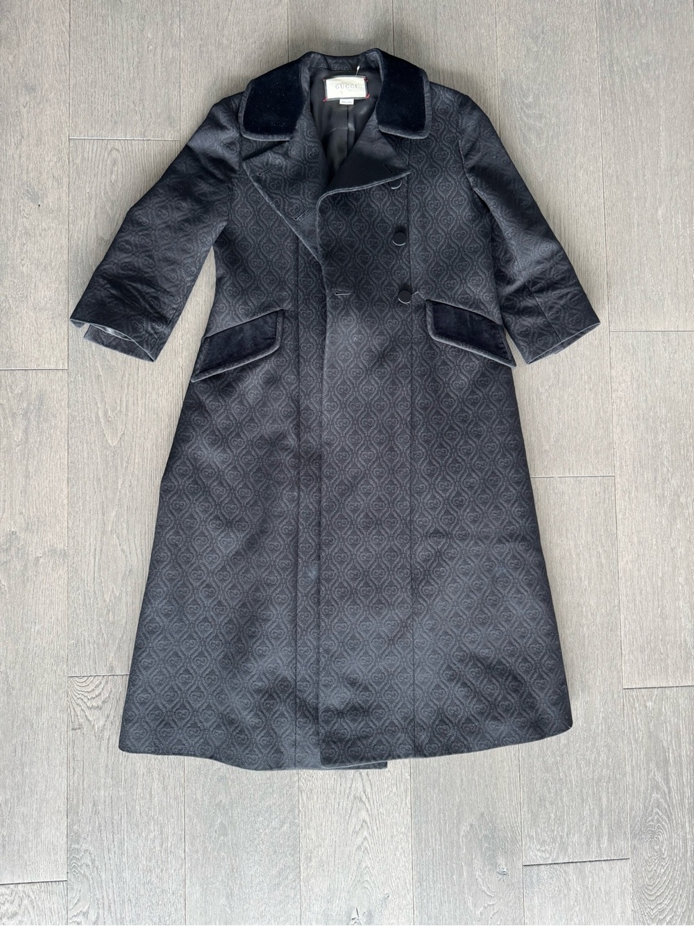 Gucci Black GG double breasted Jacquard Peacoat